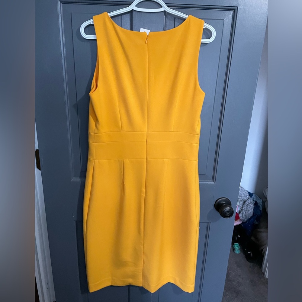 Ann Taylor Doubleweave Square Neck Shealth Dress-Citrus Yellow-Size 8 - Picture 2 of 3
